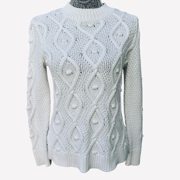 Rachel Zoe Women’s S Bobble Cable Knit Mock Neck Long Sleeve White Sweater - Picture 1 of 8